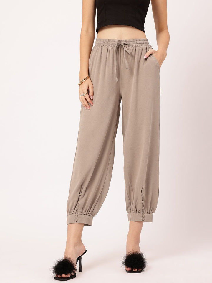 DressBerry Women Street Style Staple Buttoned-Cuffs Crop Trousers
