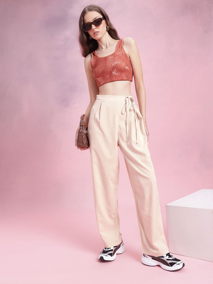 DressBerry Women Soft & Sleek Pleated Waist Tie-Up  Loose Fit Trousers
