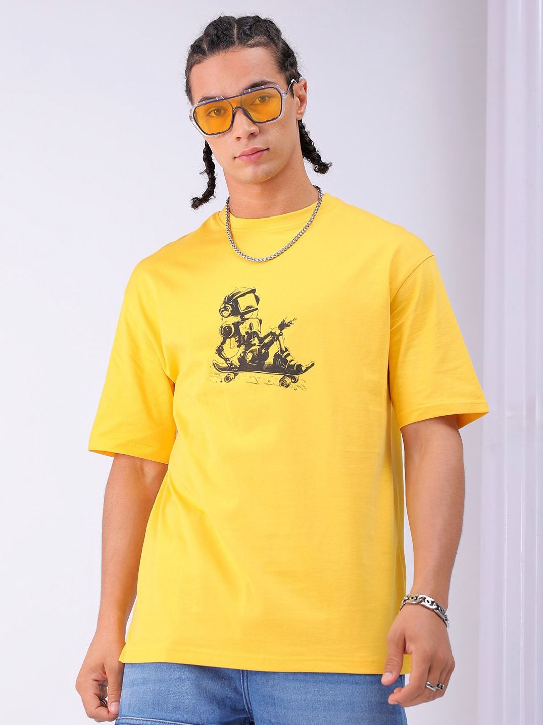 The Indian Garage Co Men Back Printed Boxy Oversized Round Neck T-shirt