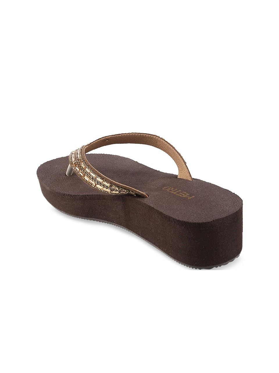 Metro Women Brown Embellished Wedges