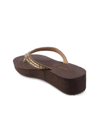 Metro Women Brown Embellished Wedges