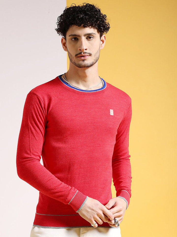 The Indian Garage Co Red Round Neck Acrylic Pullover