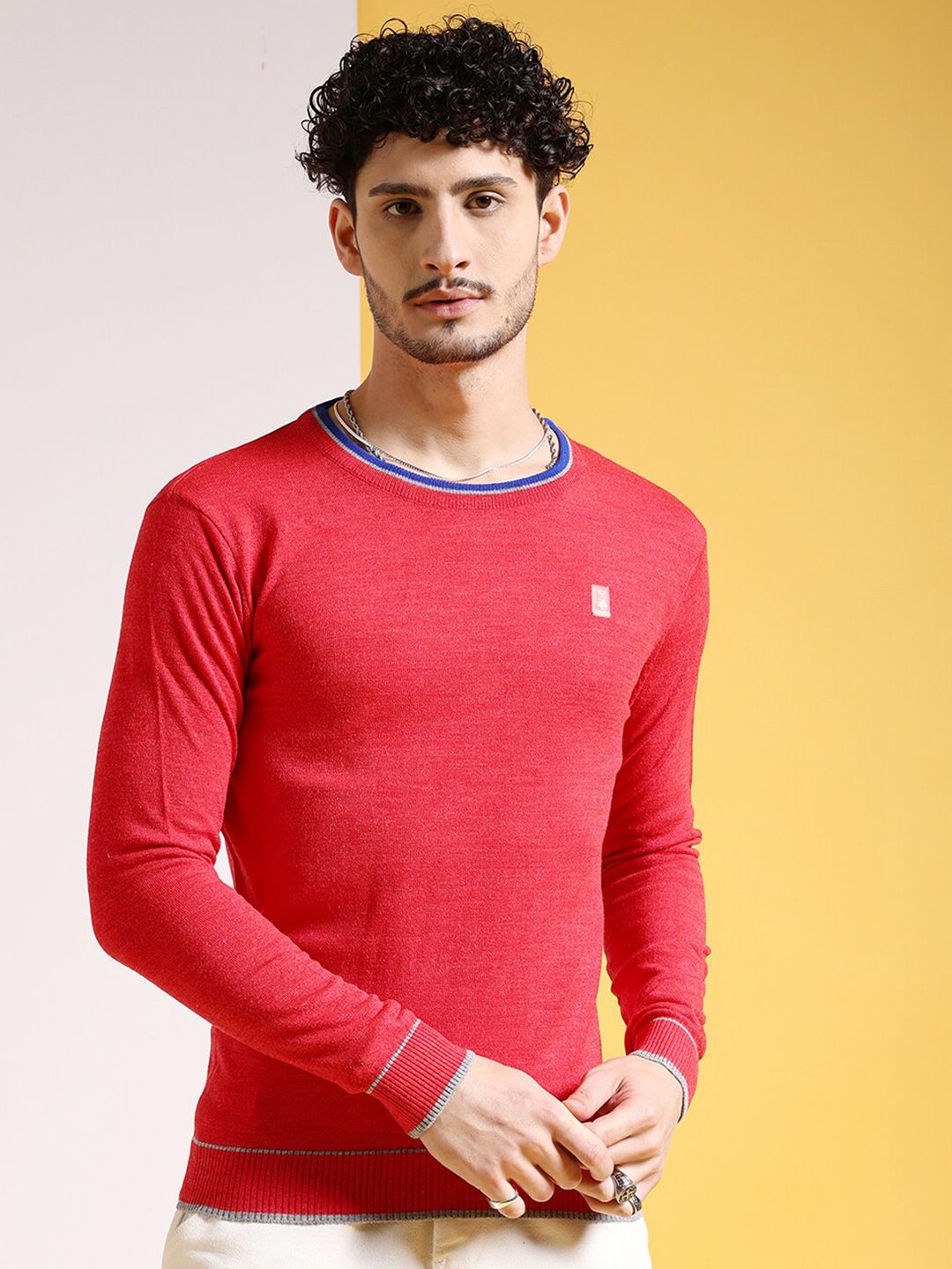 The Indian Garage Co Red Round Neck Acrylic Pullover