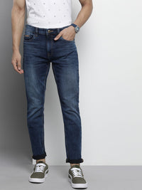 The Indian Garage Co Men Navy Blue Slim Fit Light Fade Stretchable Jeans