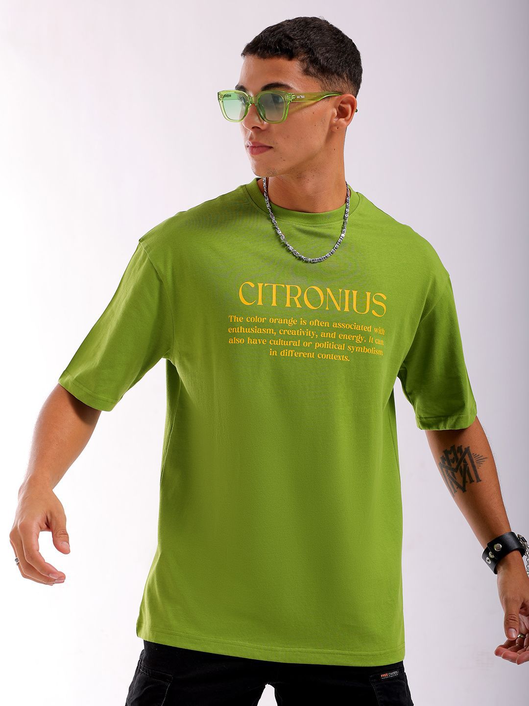 The Indian Garage Co Men Back Printed Boxy Oversized Round Neck T-shirt