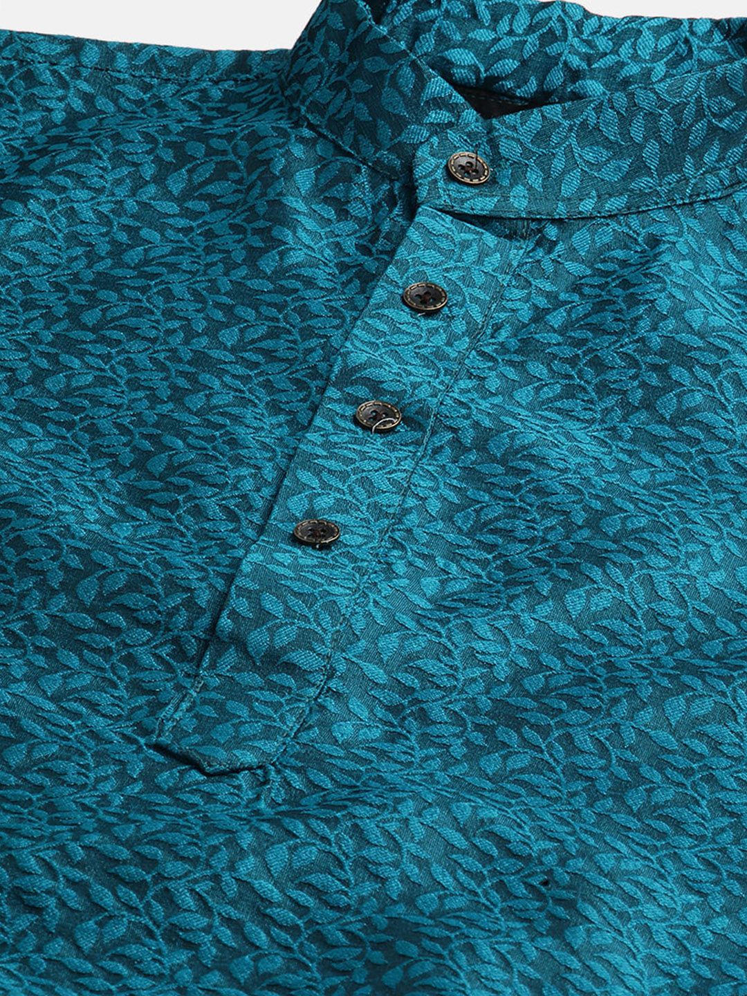 SOJANYA Men Teal Blue & Orange Woven Design Kurta with Churidar & Nehru Jacket