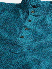 SOJANYA Men Teal Blue & Orange Woven Design Kurta with Churidar & Nehru Jacket