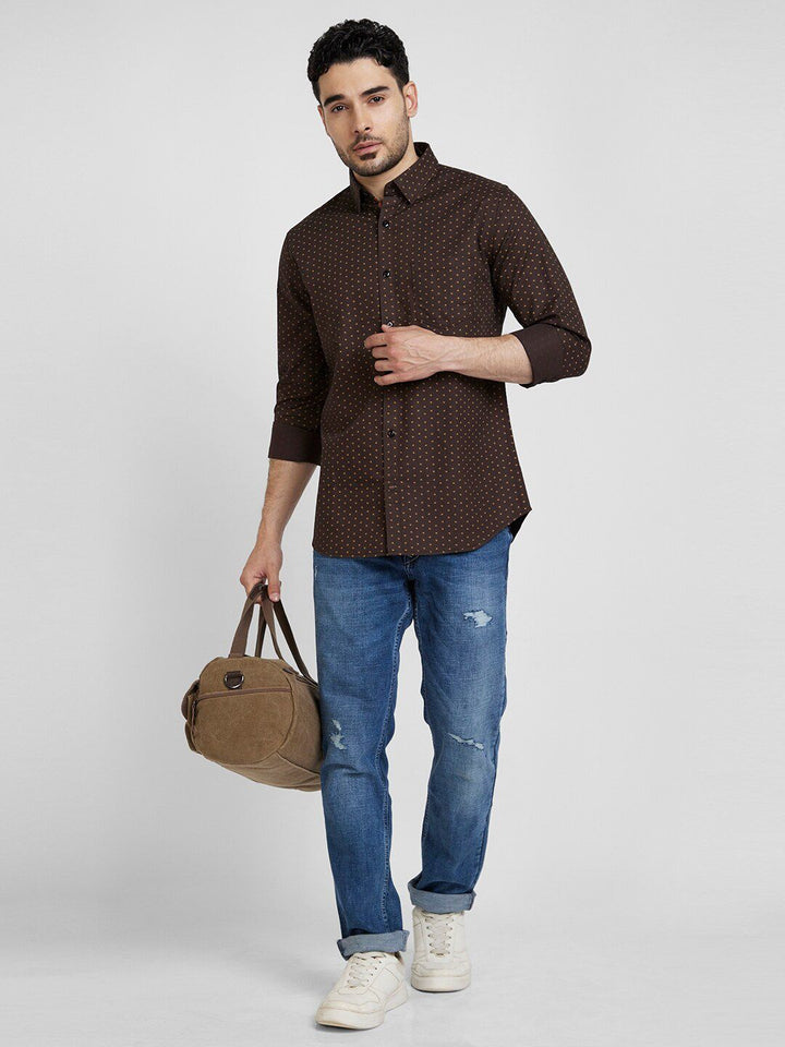 SPYKAR Slim Fit Classic Micro Ditsy Printed Casual Cotton Shirt