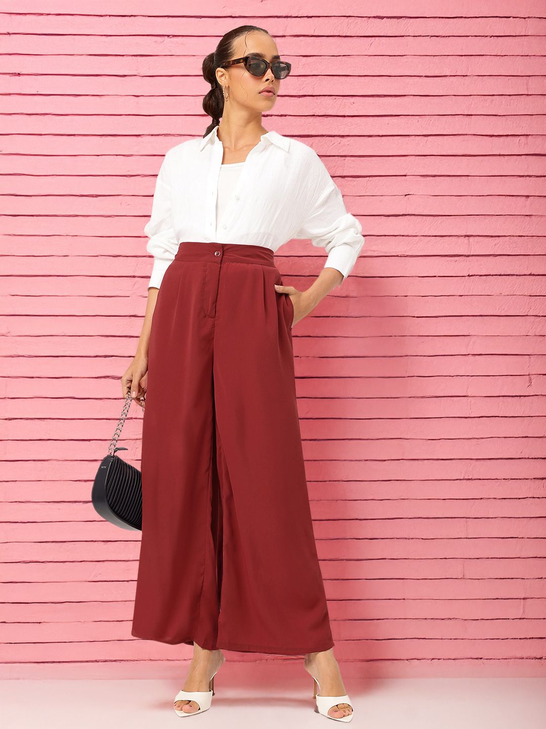 DressBerry Women High-Rise Pleated Flared Trousers