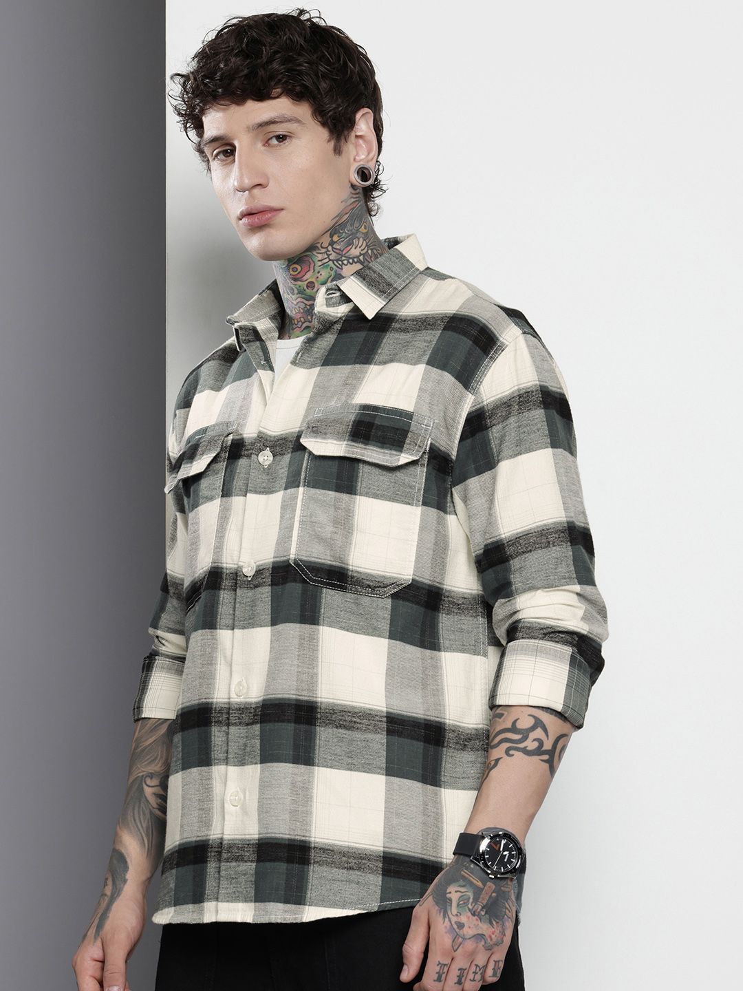The Indian Garage Co Men Regular Fit Checkered Double Flap Casual Shirt