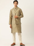 SOJANYA Set Kurta Motif Etnik Emas Lelaki Dengan Jaket Nehru