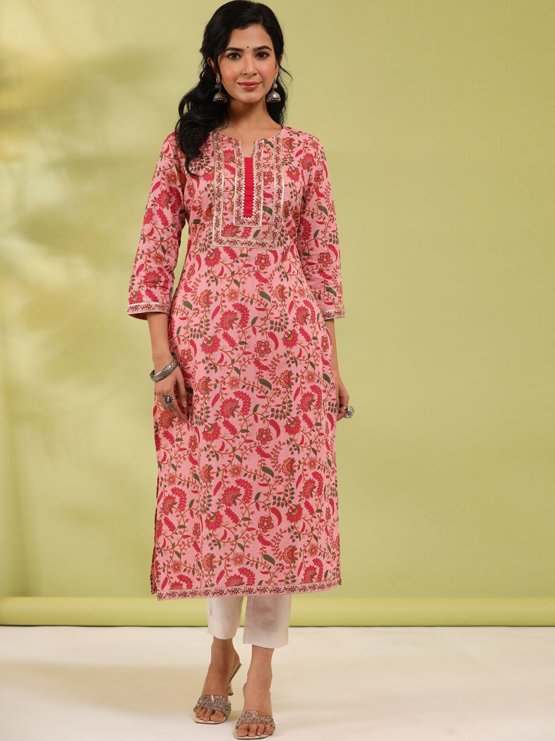 Rain & Rainbow Floral Printed A-line Calf-Length Kurta