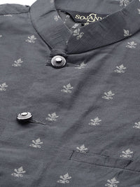 SOJANYA Men Pink Chikankari Pure Cotton Kurta with Churidar & Nehru Jacket