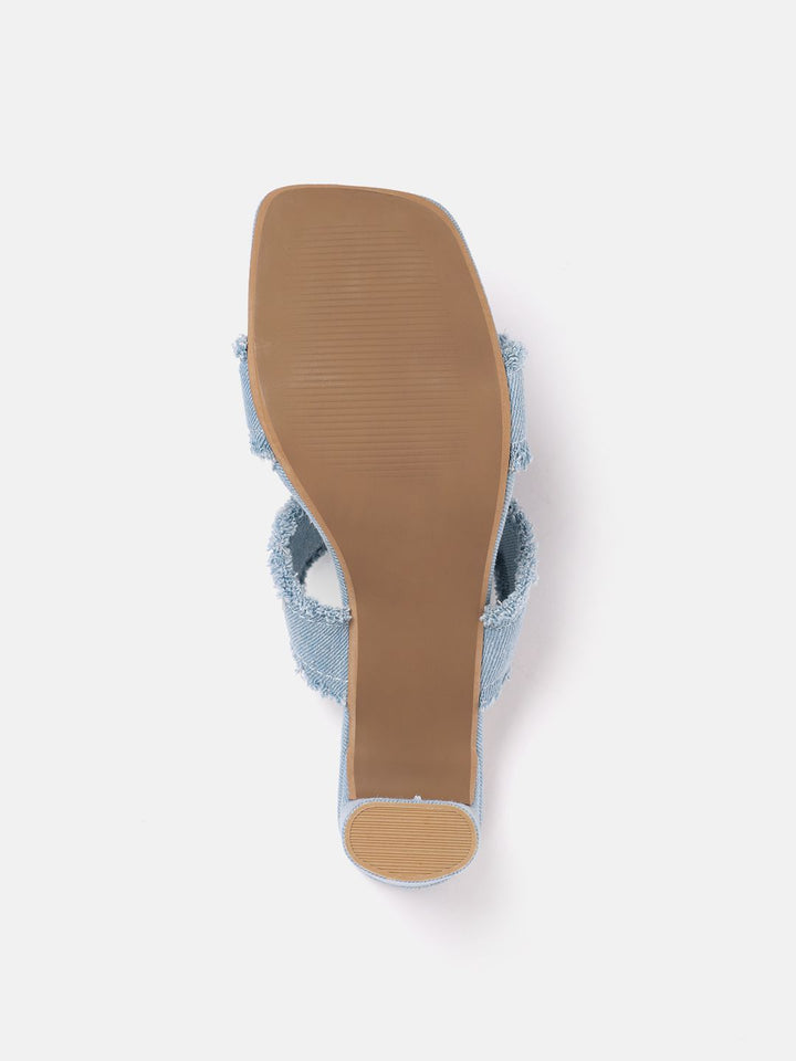 Lino Perros Fringed Denim Block Heels
