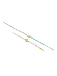 NVR Set of 2 White Pearls & Artificial Beads Bhaiya Bhabhi Rakhi with Roli Chawal