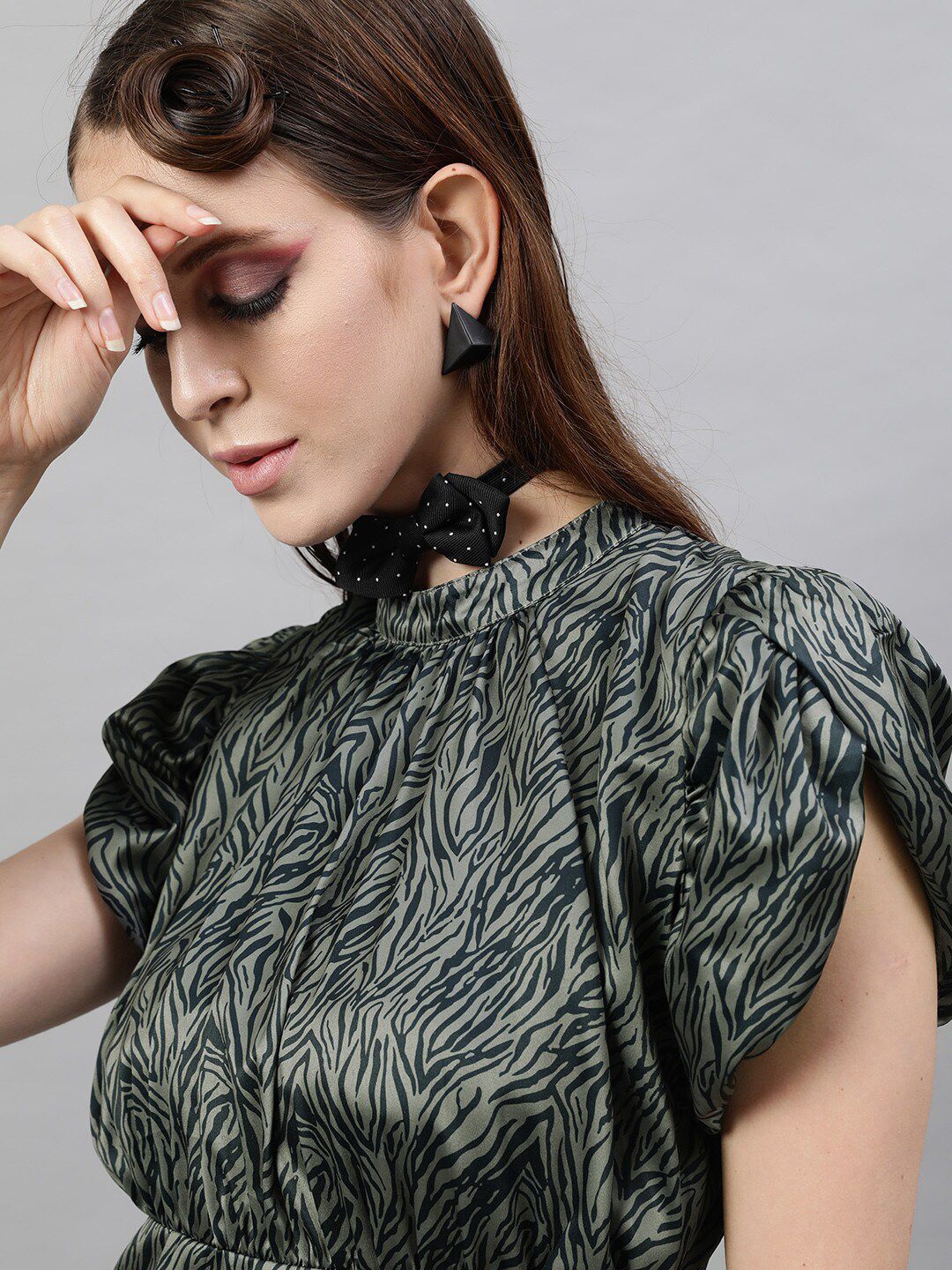 STREET 9 Green Satin A-Line Dress