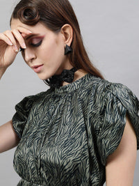 STREET 9 Green Satin A-Line Dress