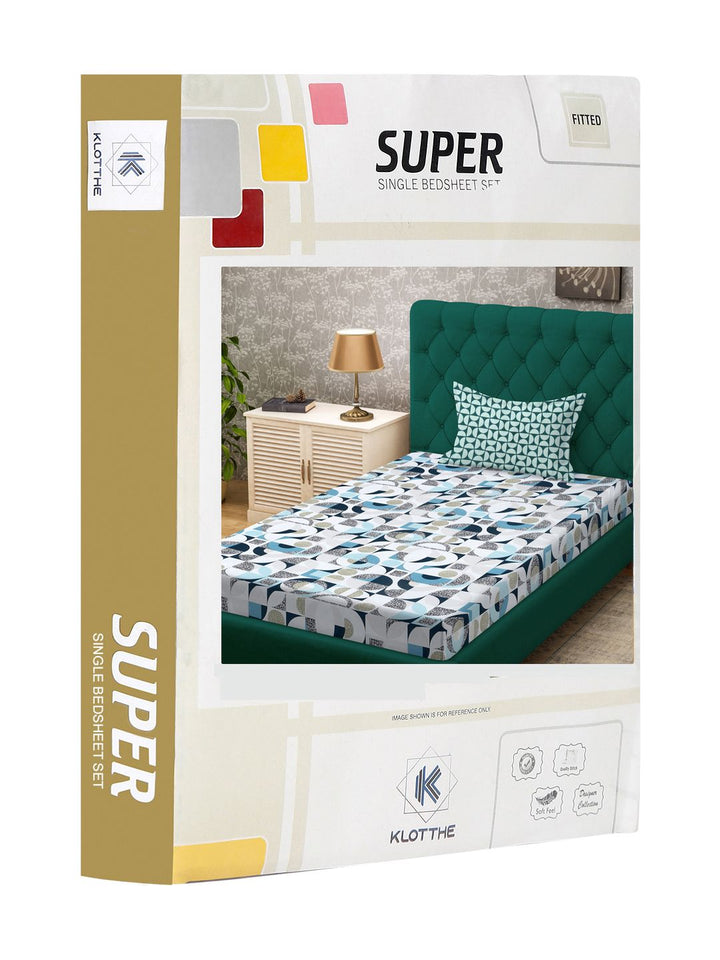 KLOTTHE Book Fold Geometric Printed Fitted 300TC Single Bedsheet With Pillow Cover