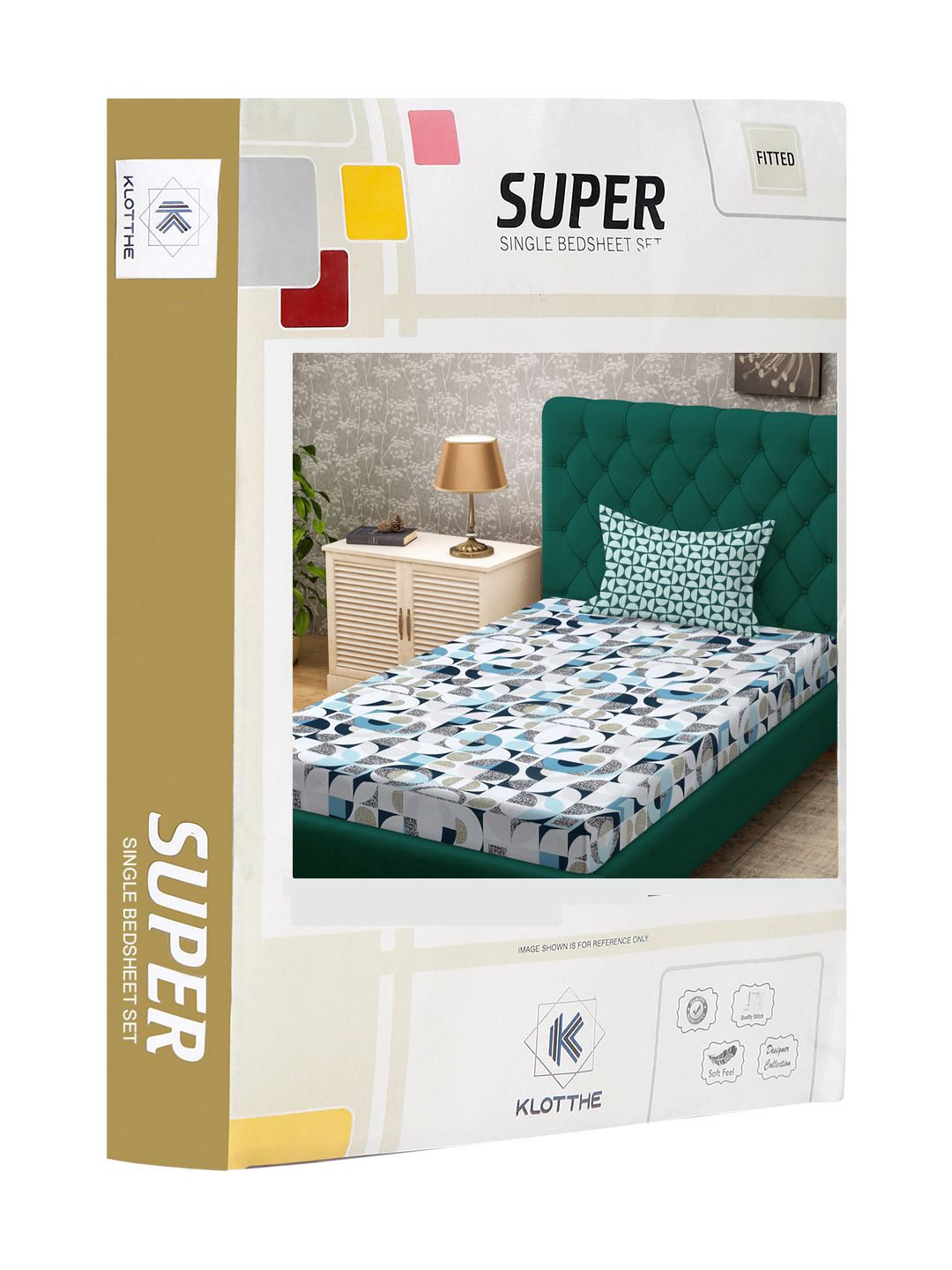 KLOTTHE Book Fold Geometric Printed Fitted 300TC Single Bedsheet With Pillow Cover