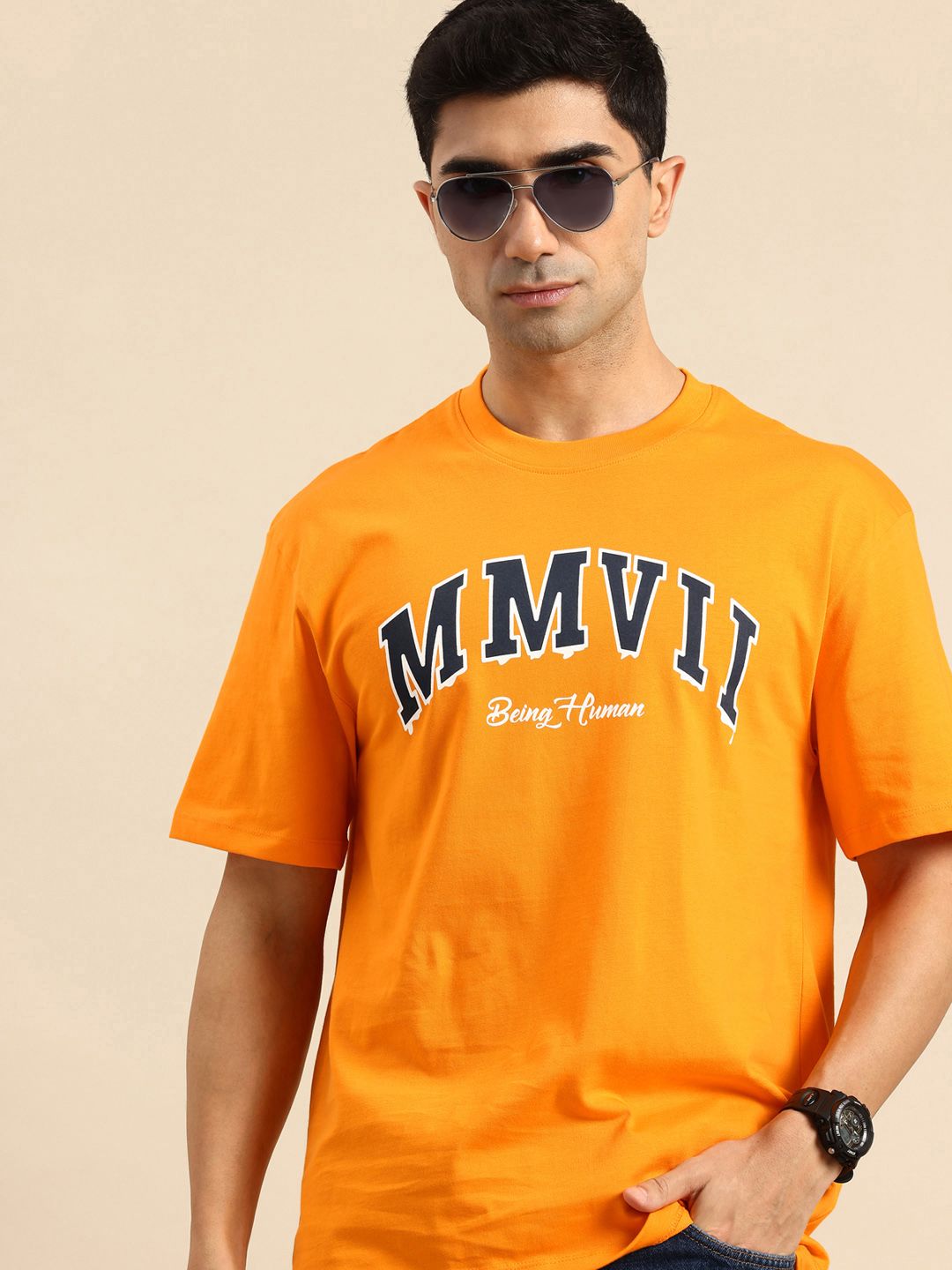 Being Human Pure Cotton Typography Printed Relaxed Fit T-shirt