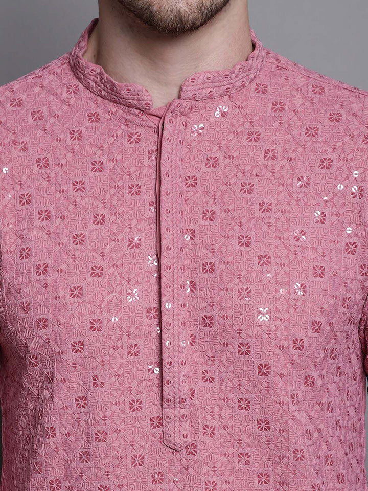 Jompers Floral Embroidered Thread Work Sequinned Pure Cotton Kurta