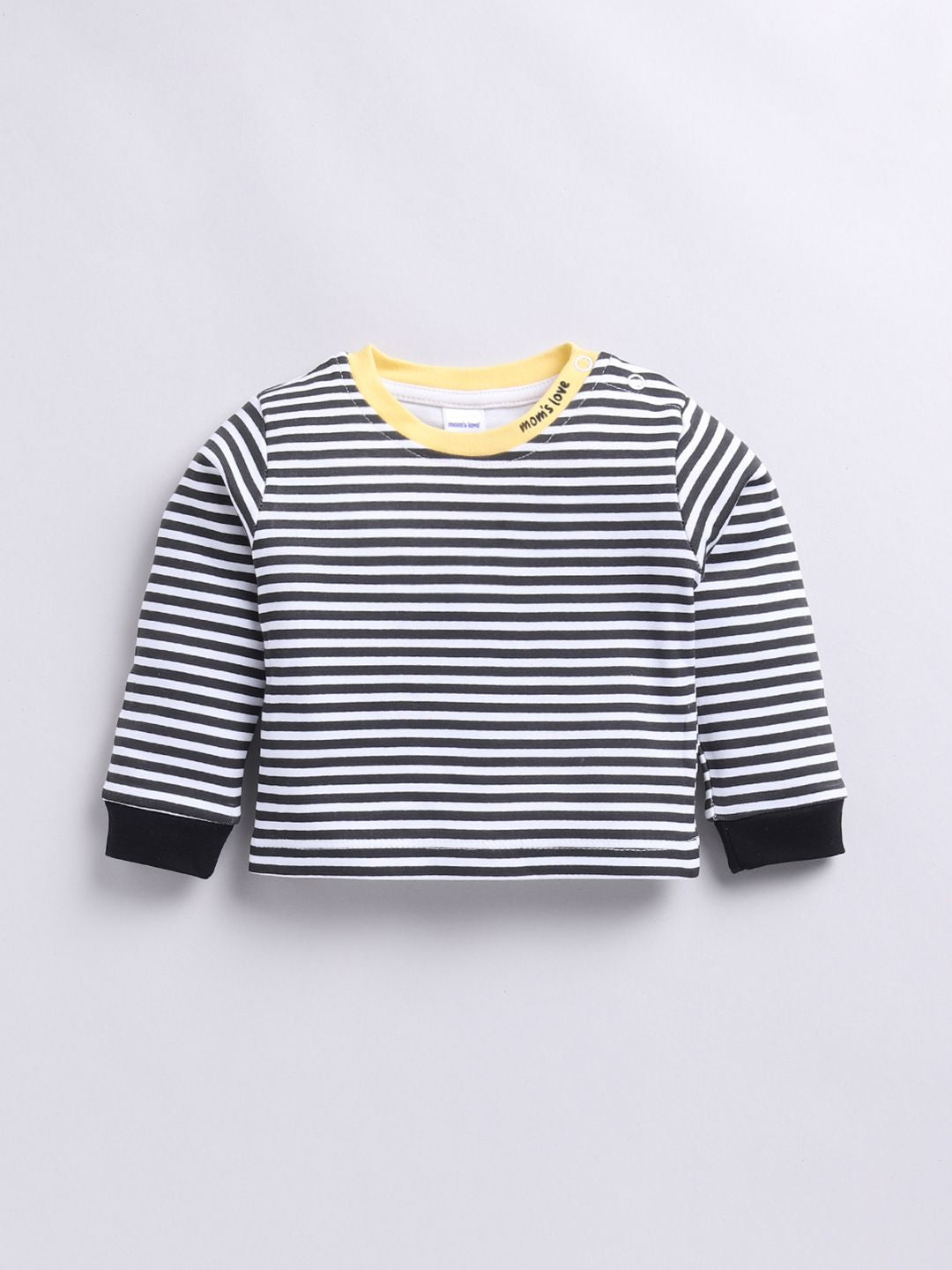 Moms Love Infants Boys Pure Cotton Dungaree With Striped T-Shirt