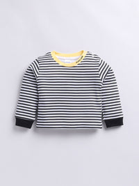 Moms Love Infants Boys Pure Cotton Dungaree With Striped T-Shirt