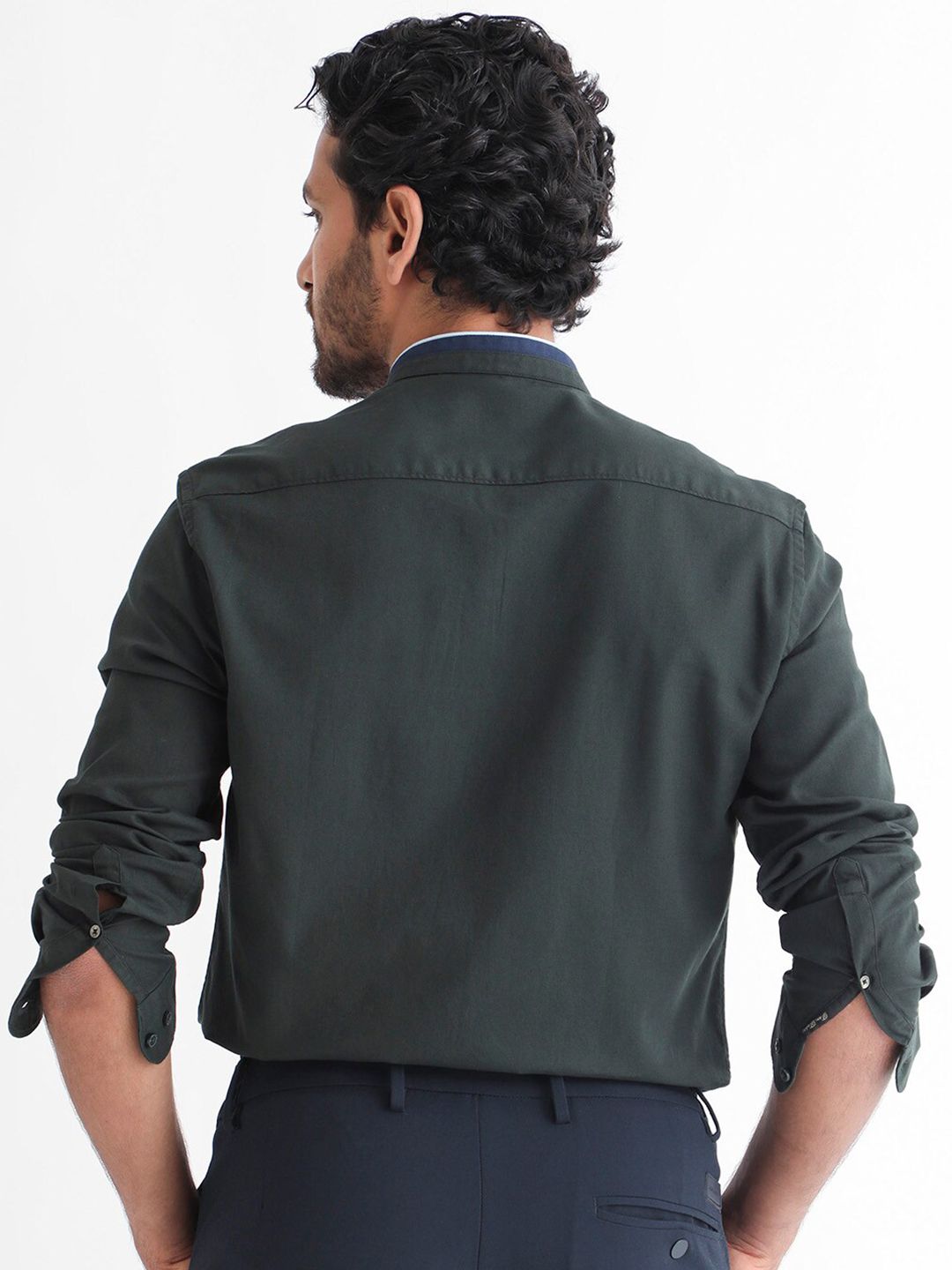 RARE RABBIT Men Tehran Band Collar Slim Fit Shirt