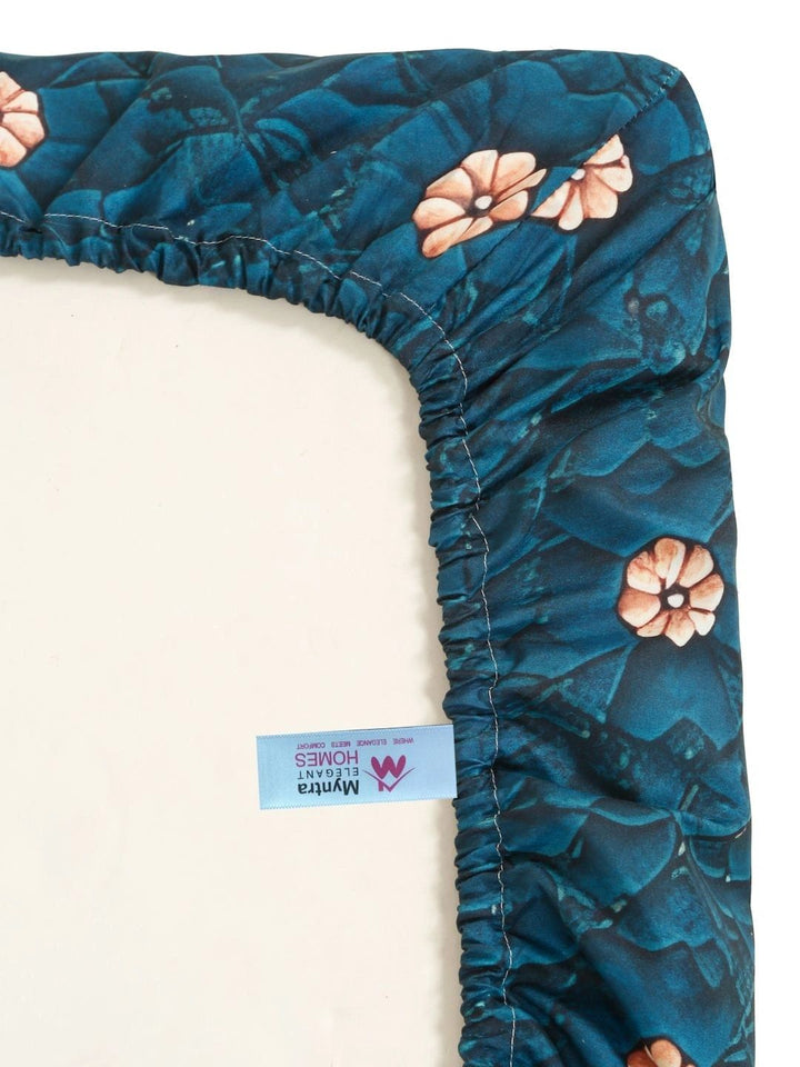 Myntra Elegant Homes Blue Floral 400 TC King Bedsheet with 2 Pillow Covers