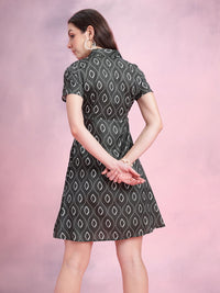 DressBerry Geometric Printed Lapel Collar A-Line Dress