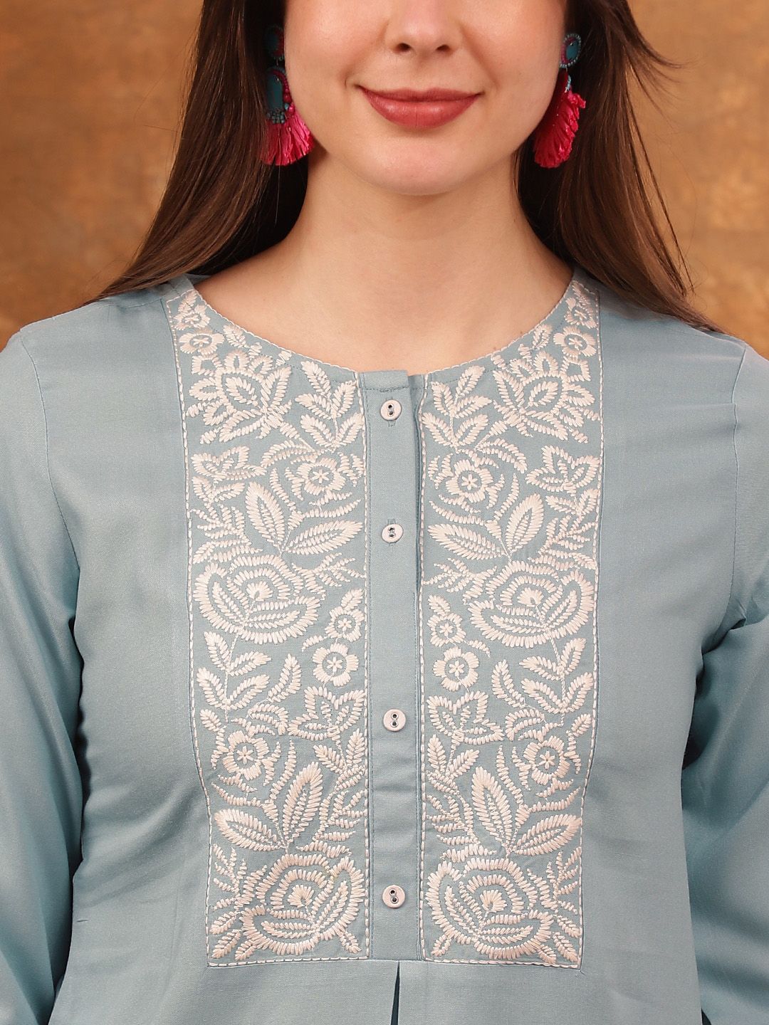 Anouk Blue Embroidered Tunic With Trousers Co-Ords