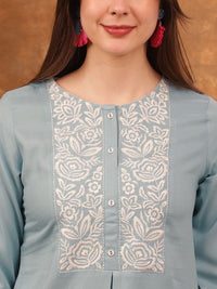 Anouk Blue Embroidered Tunic With Trousers Co-Ords