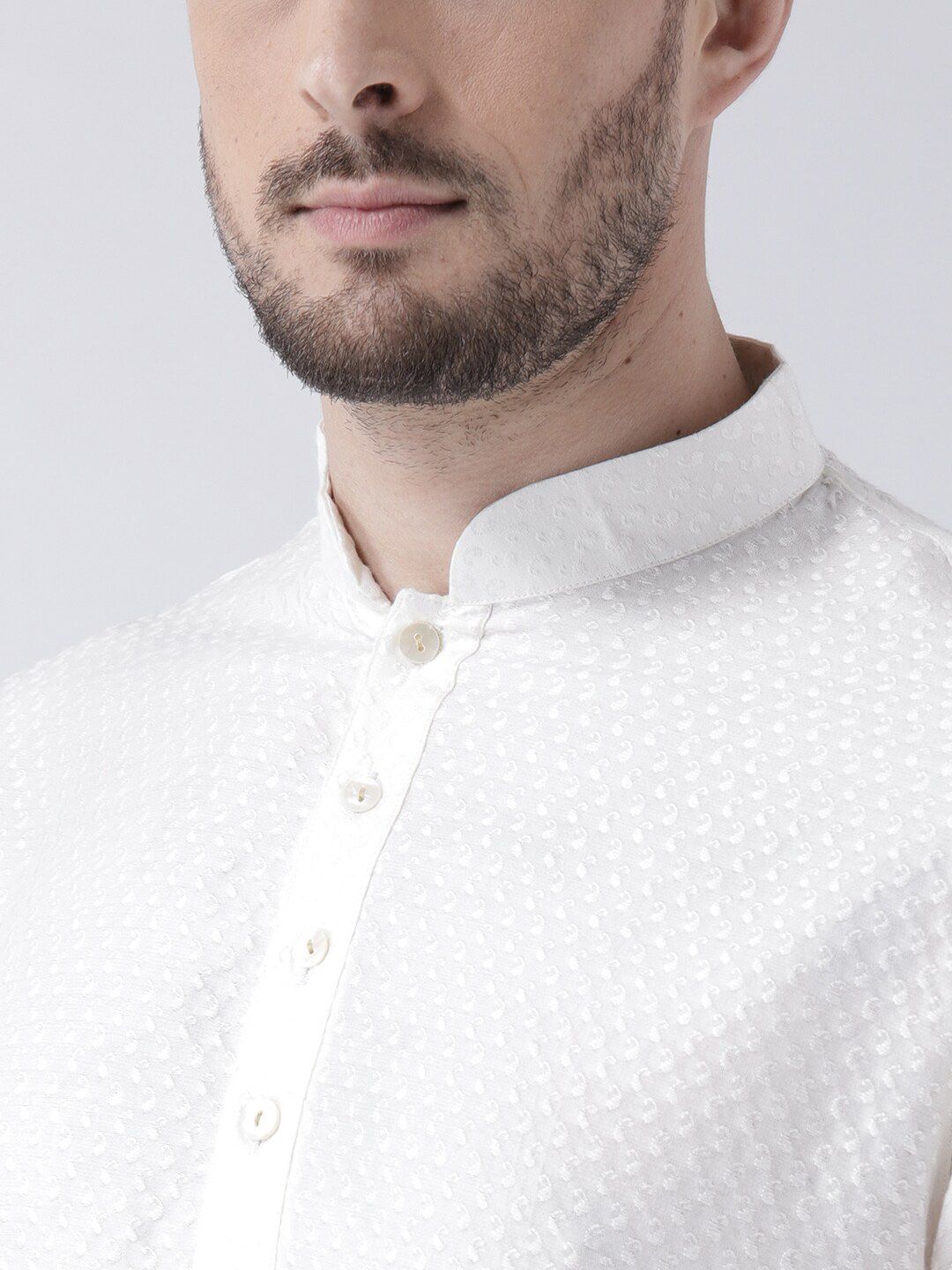 KISAH Woven Design Mandarin Collar Straight Kurta