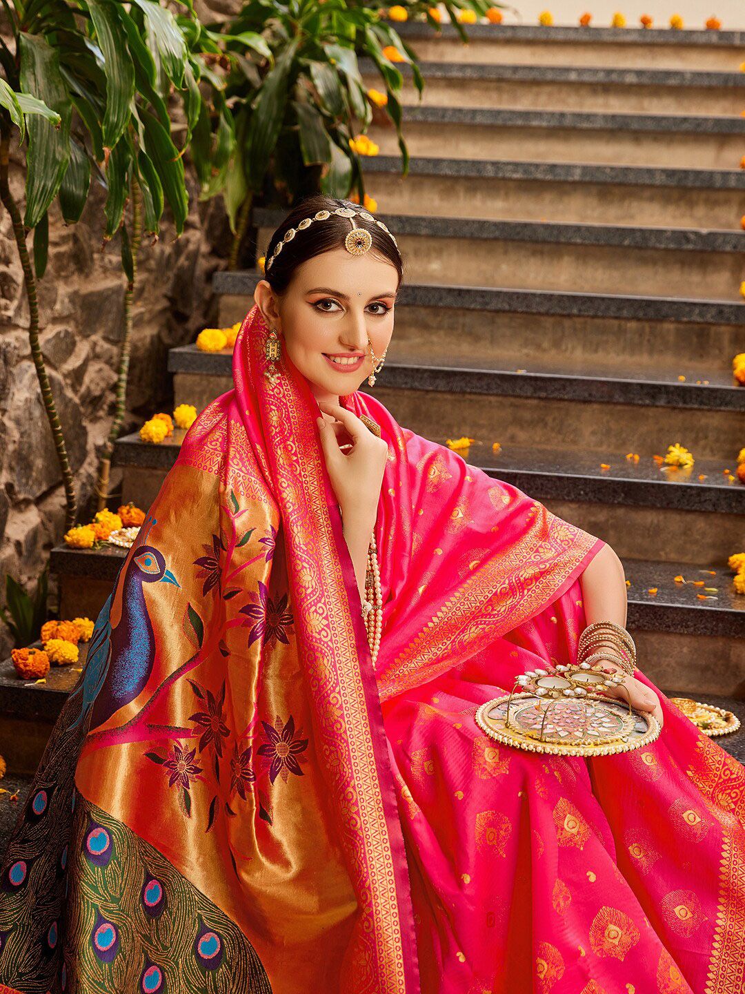 KALINI Woven Design Zari Paithani Saree