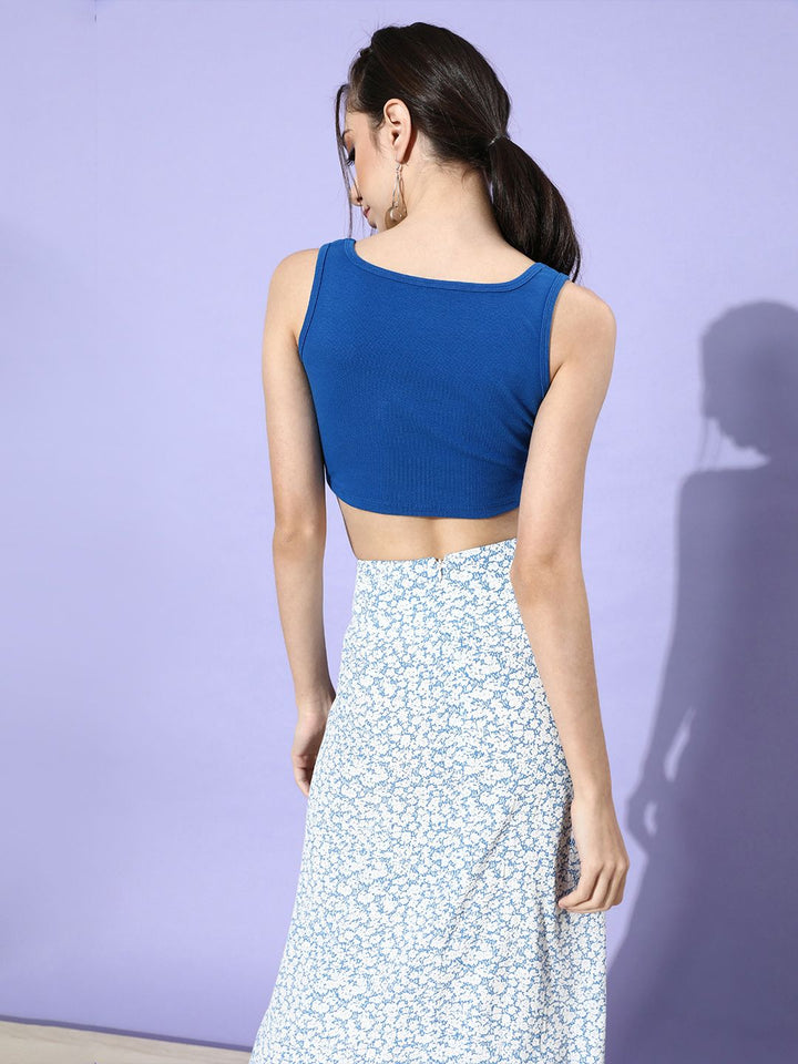 STREET 9 Woman Stunning Blue Solid Cropped Top