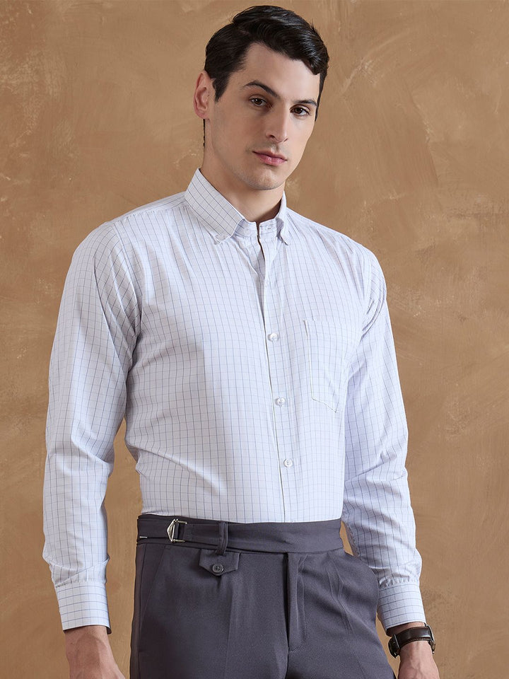 DENNISON Men Smart Grid Tattersall Checked Formal Shirt