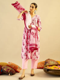Indo Era Ethnic Motifs Printed Mirror Work Pure Cotton Kurta with Trouser And Dupatta