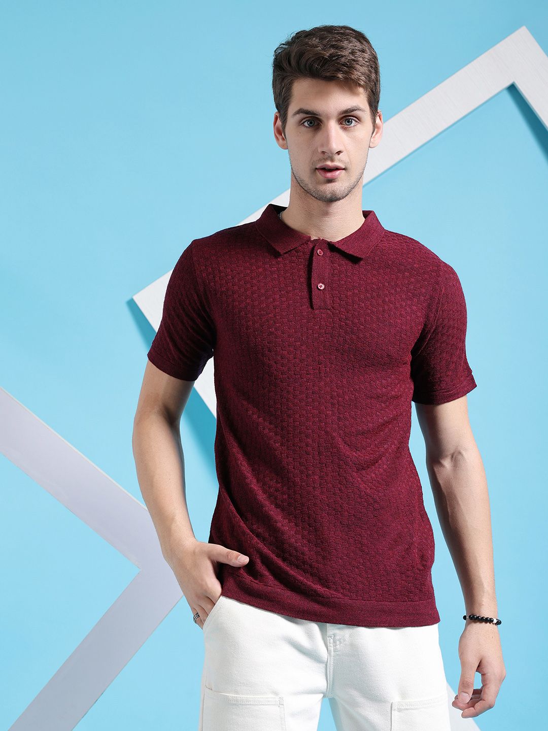 The Indian Garage Co Polo Collar Acrylic Pullover Sweater