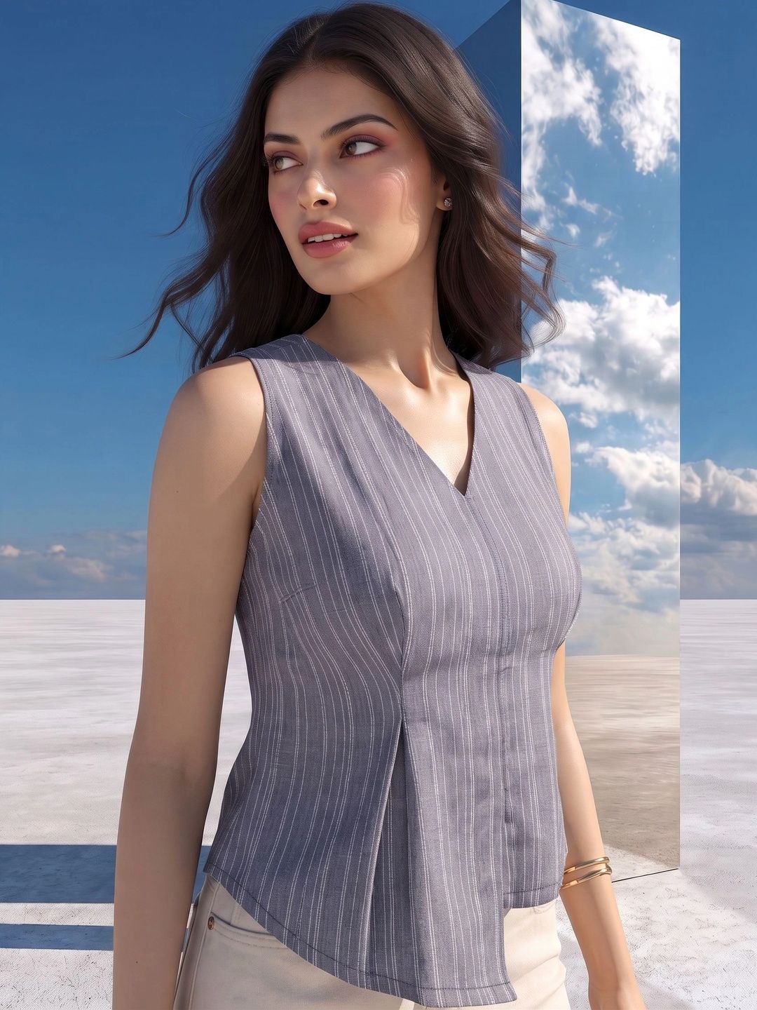 Mamicha Striped Cotton Peplum Top