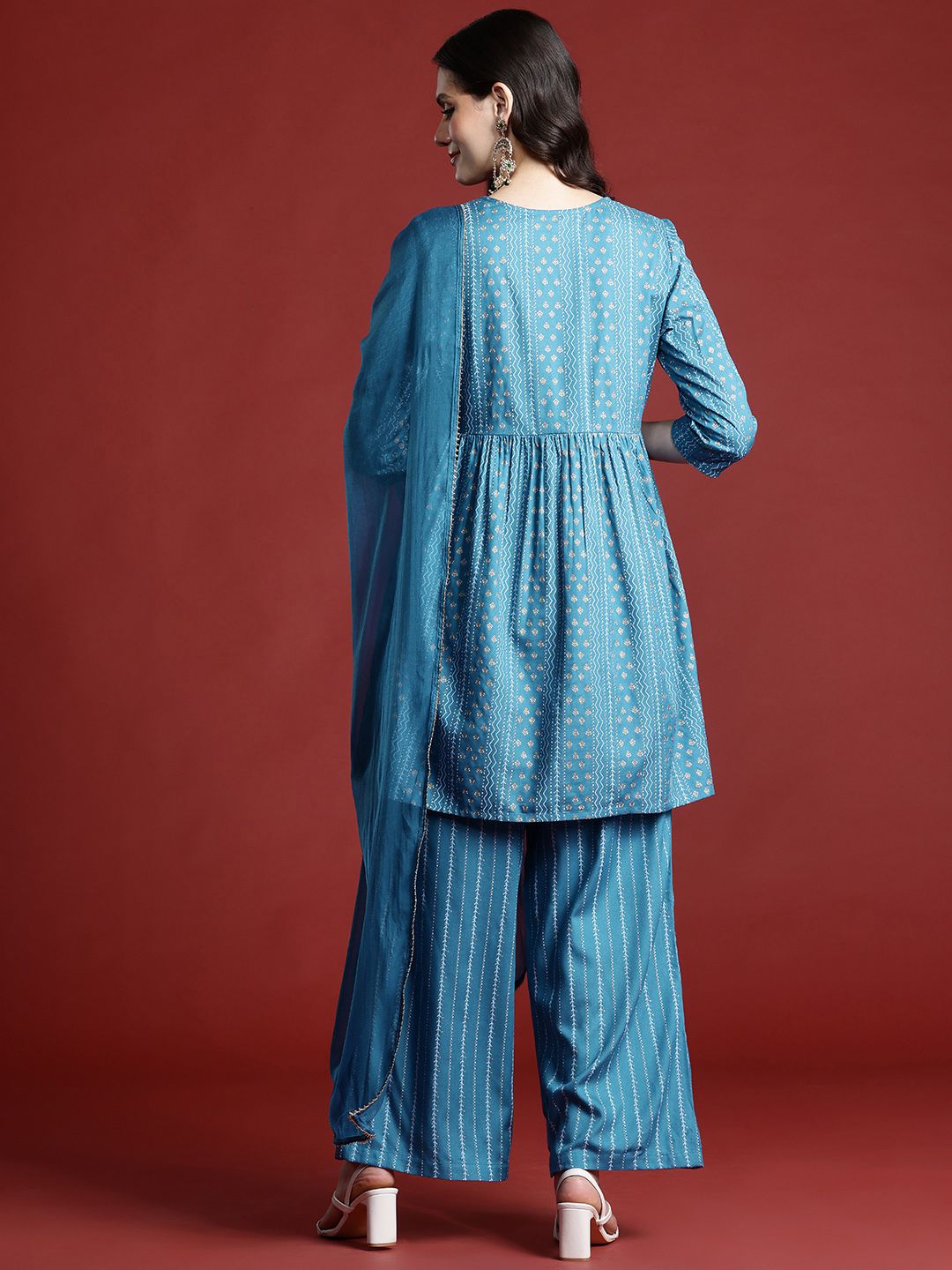 Anouk Women Ethnic Motifs Printed Empire Thread Work Kurta with Palazzos & With Dupatta