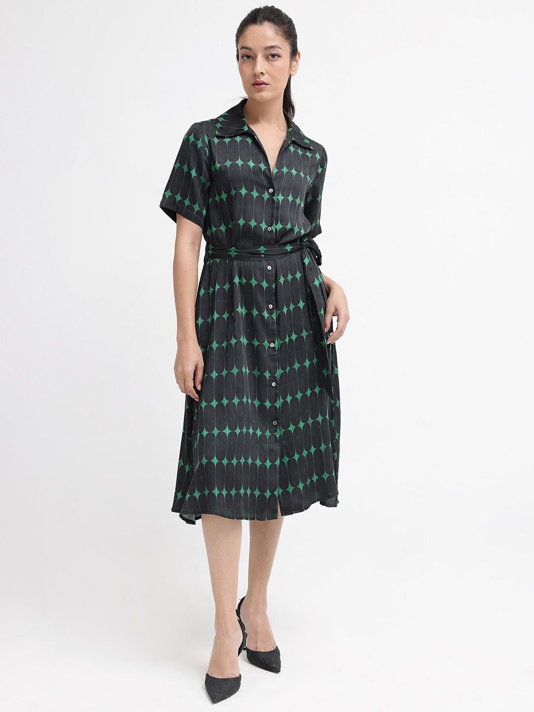 RAREISM Geometric Printed Cotton Shirt Dress