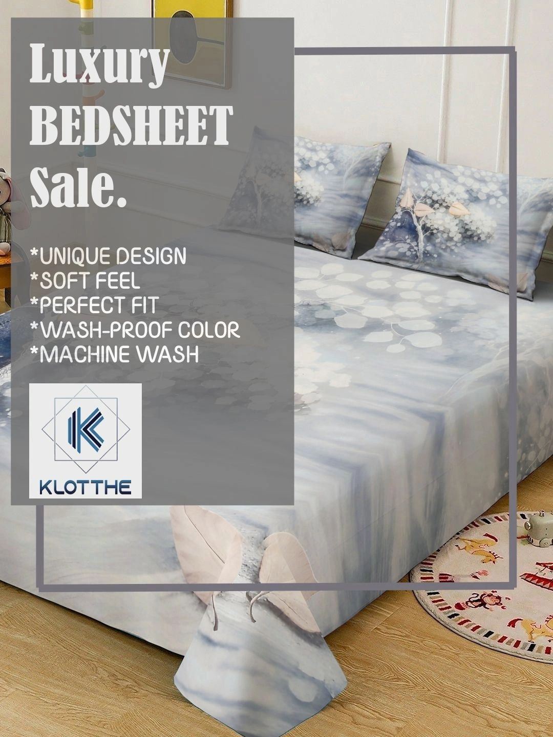 Moda Rapido X KLOTTHE Grey & White Floral 400 TC King Bedsheet with 2 Pillow Covers