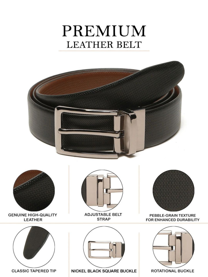 Teakwood Leathers Men Textured Leather Reversible Belt