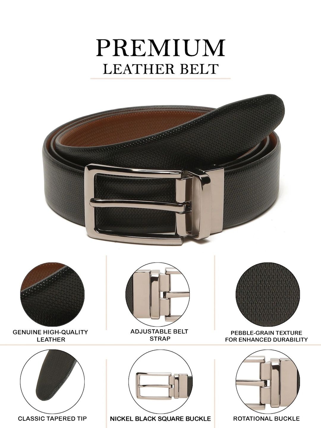 Teakwood Leathers Men Textured Leather Reversible Belt