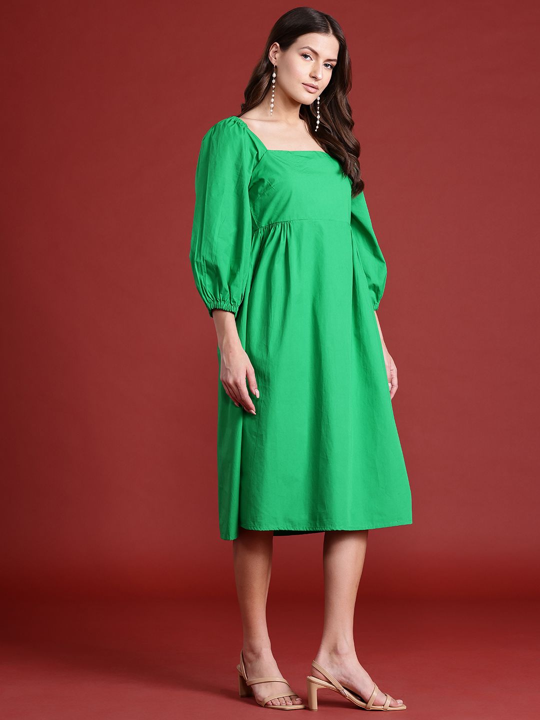 all about you Puff Sleeves Fit & Flare Cotton Dress