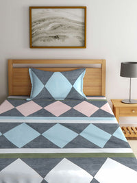 KLOTTHE Grey Geometric Cotton Skin-Friendly 300 TC Single Fine Bedsheet with a Pillow Cover-59 x 89 inches
