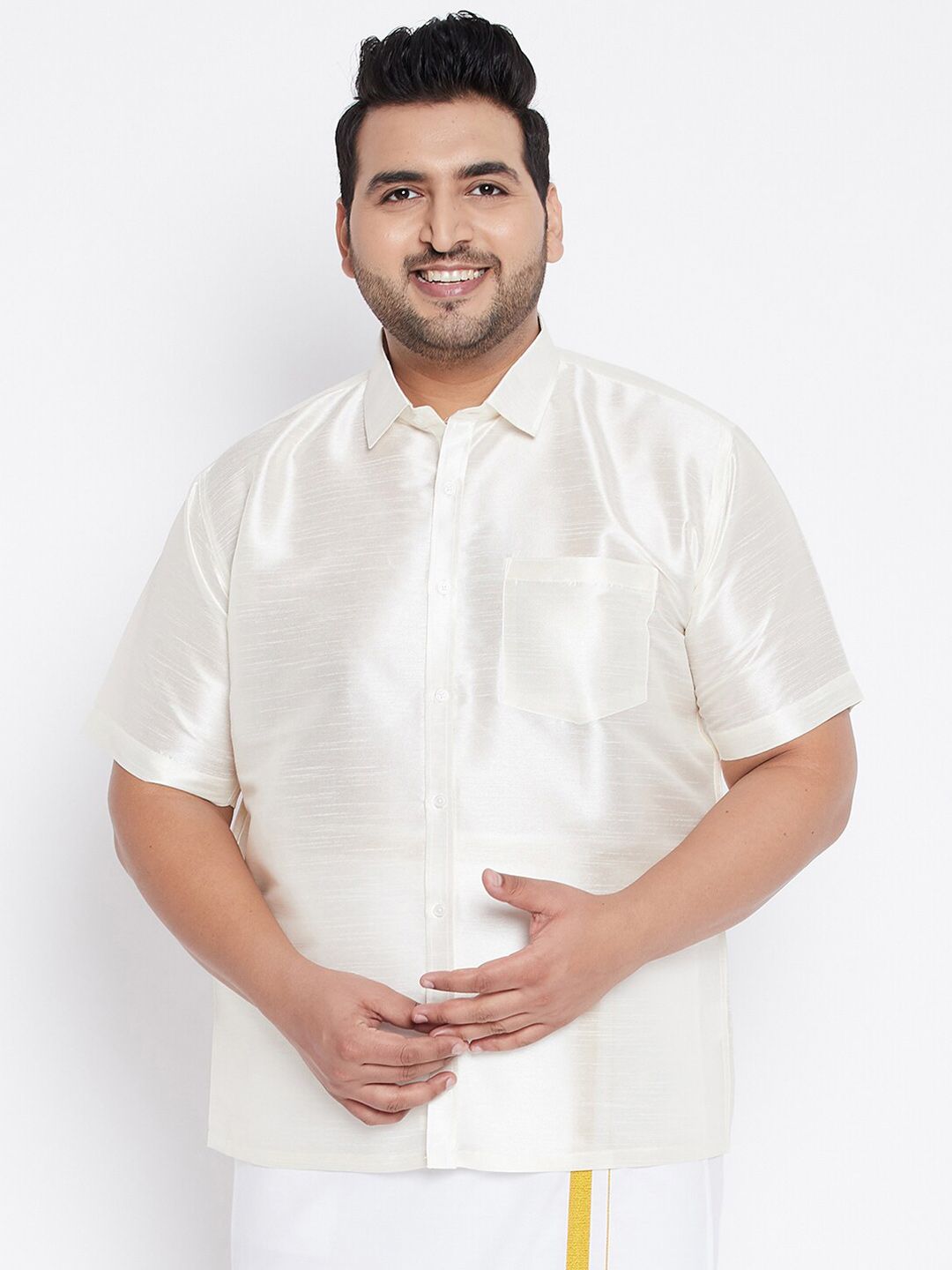 VASTRAMAY Men Cream-Coloured Premium Casual Shirt