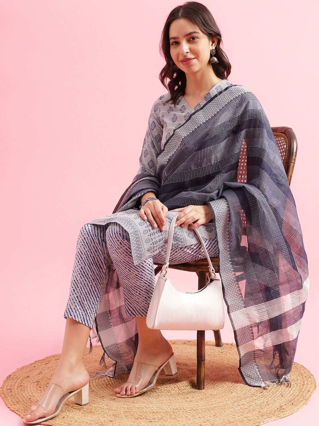 KALINI Women Printed Regular Patchwork Kurta Trousers & Dupatta