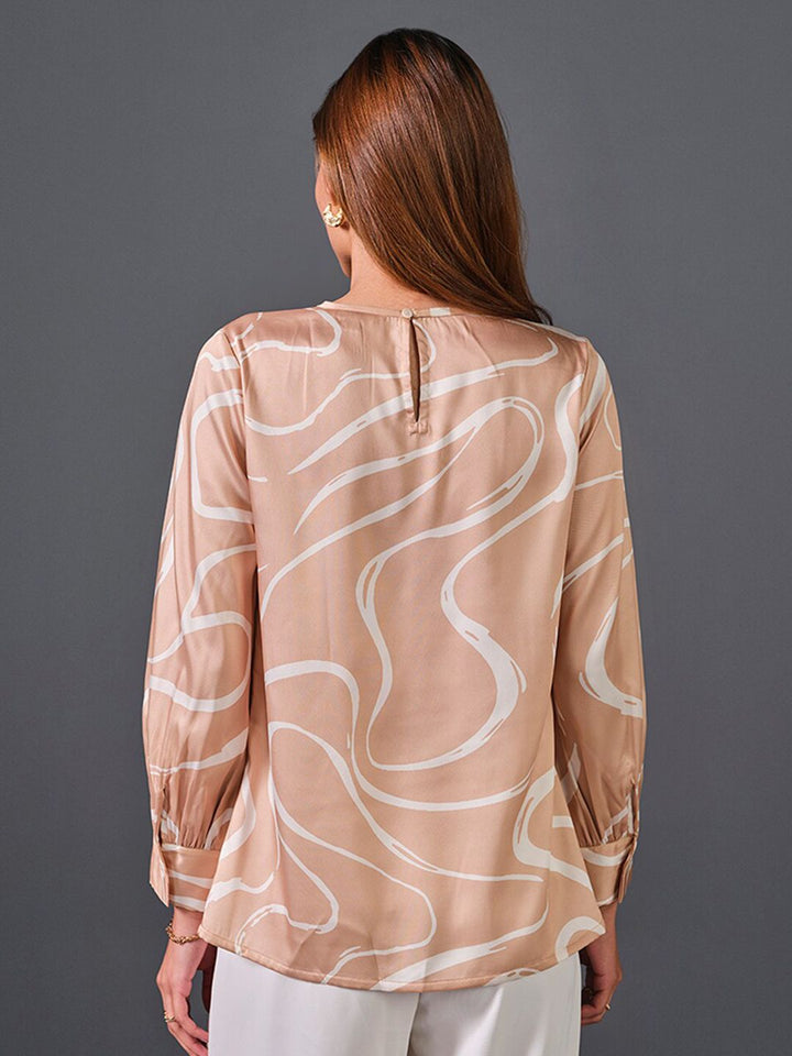 AND Abstract Printed Cuffed Sleeves Top