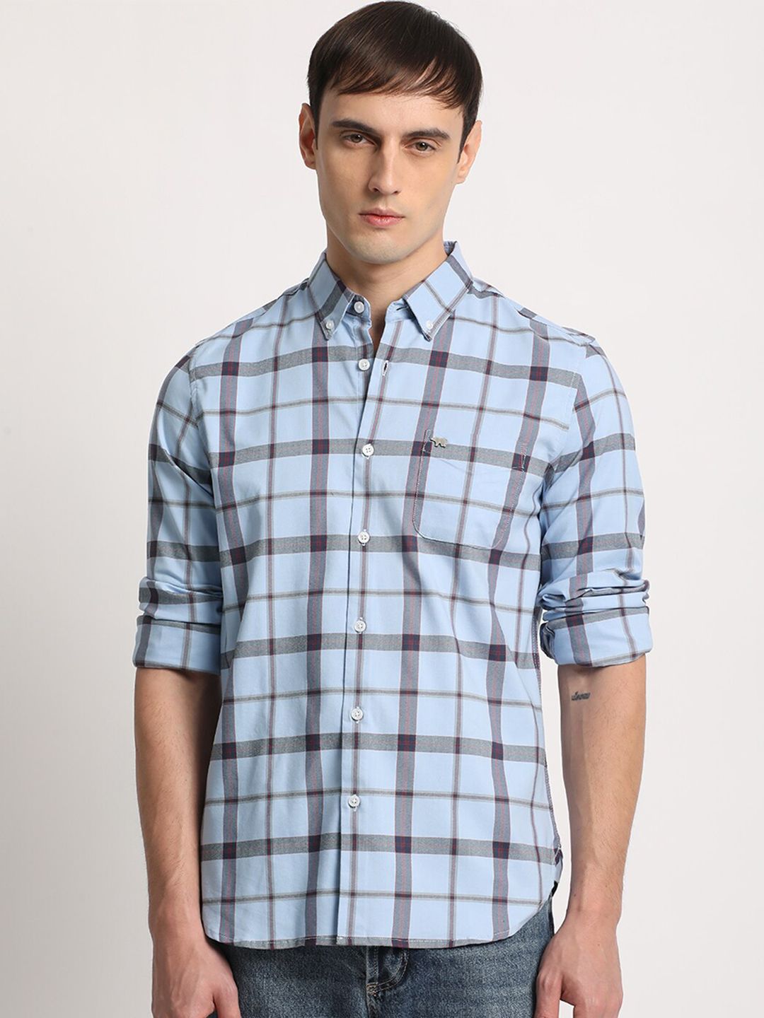 THE BEAR HOUSE Men Checked Slim Fit Button-Down Collar Casual Shirts